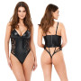 Body in simil pelle e pizzo nero g-string sexy intimo sensuale erotico per lei