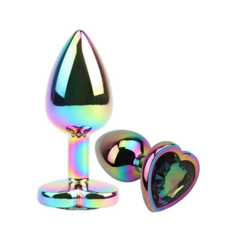 Plug anale rainbow in metallo con pietra a cuore dilatatore anale liscio