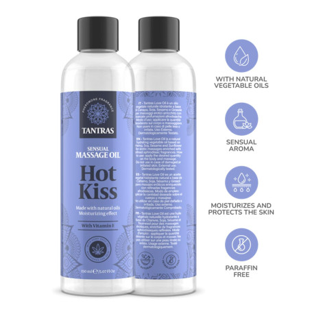 Olio luruficante intimo per massaggi di coppia tantras love Hot kiss ai feromoni 150 ml