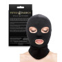 Maschera fetish nera occhi e bocca aperti in nylon taglia unica accessorio bondage