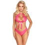 Completo sexy donna in pizzo con fiocco rosa lingerie erotica sensuale