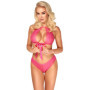 Completo sexy donna in pizzo con fiocco rosa lingerie erotica sensuale