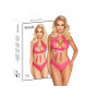 Completo sexy donna in pizzo con fiocco rosa lingerie erotica sensuale