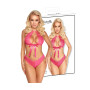 Completo sexy donna in pizzo con fiocco rosa lingerie erotica sensuale