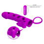 Guaina prolunga per pene vibrante con stimolatore clitoride in silicone