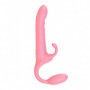 Vibratore doppio strap on rabbit ricaricabile in silicone plug anale indossabile