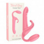 Vibratore doppio strap on rabbit ricaricabile in silicone plug anale indossabile