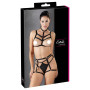 Completo intimo donna Bondage reggiseno perizoma nero sexy lingerie Harness BDSM