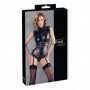 Body donna sexy lingerie erotica intimo seno aperto con reggicalze nero in pelle