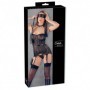 Corsetto donna nero trasparente sexy lingerie erotica con reggicalze e perizoma