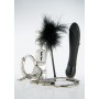 kit per giochi erotici vibratore manette lubrificante piume metallo strass nero