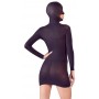 mini abito sexy nero manica lunga con maschera aperto seno per donna black