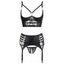 set 3 pezzi intimo reggiseno perizoma reggicalze nero con pizzo seno scoperto