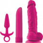 Kit set sex toys Fallo dildo realistico in silicone con ventosa plug e vibratore rosa