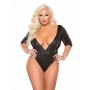body manica lunga scollato per donna sexy nero modellante sensuale in pizzo