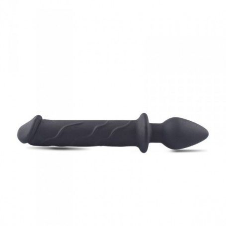 Dildo doppio realistico fallo vaginale anale con butt plug nero morbido in silicone