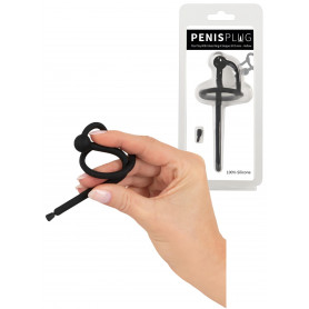 Plug uretrale fetish con anello fallico in silicone Dilatatore nero per pene