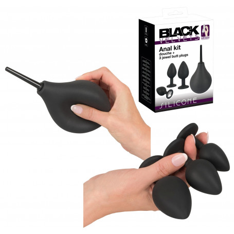 Kit plug anale set con peretta doccia anale butt pietra dildo in silicone nero