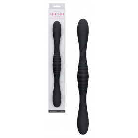Vibratore ricaricabile doppio in silicone fallo vibrante vaginale anale nero sex
