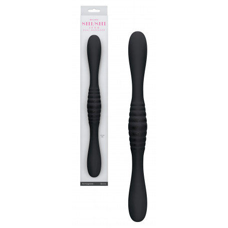 Vibratore ricaricabile doppio in silicone fallo vibrante vaginale anale nero sex