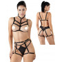 Completo intimo donna Bondage reggiseno perizoma nero sexy lingerie Harness BDSM