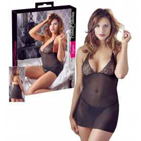 Lingerie erotica donna sexy babydoll mini abito nero trasparente con perizoma