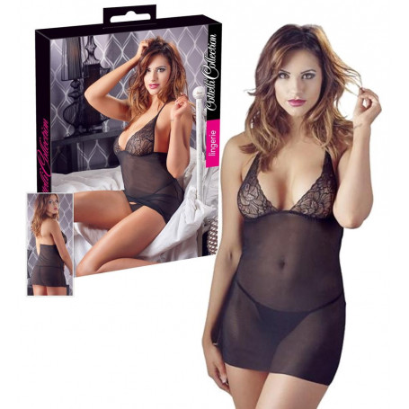 Lingerie erotica donna sexy babydoll mini abito nero trasparente con perizoma