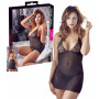 Lingerie erotica donna sexy babydoll mini abito nero trasparente con perizoma