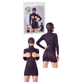 Mini abito manica lunga erotico aderente trasparente seno aperto con maschera