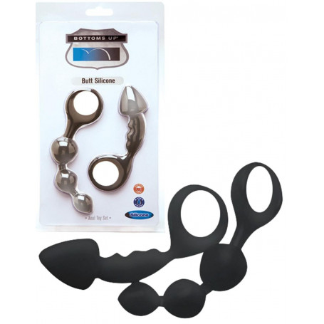 Fallo anale in silicone nero kit 2 pz dildo a sfere stimolatore anal plug butt