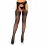 Collant neri donna sexy calze nylon a rete con reggicalze fantasia in pizzo hot