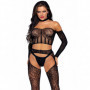 Bodystocking a rete nero trasparente set lingerie erotica top perizoma calze hot