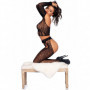 Bodystocking a rete nero trasparente set lingerie erotica top perizoma calze hot