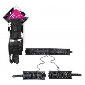 Set collare manette bondage sexy costrittivo fetish nero simil pelle sadomaso