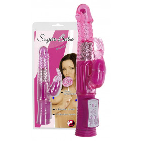 Vibratore rabbit doppio dildo pene finto fallo vibrante vaginale clitoride rosa