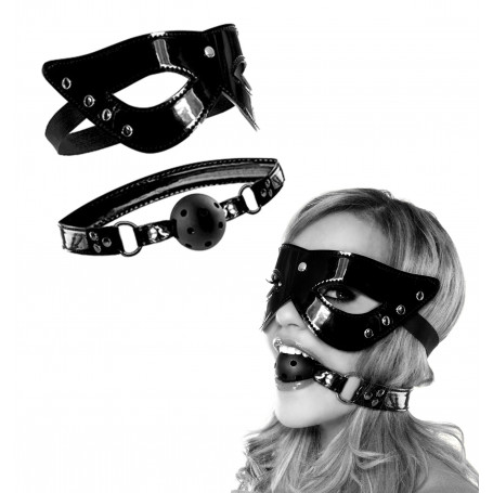 Kit bondage maschera morso bdsm costrittivo nero gagball sexy mistress restraint