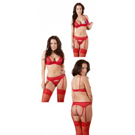 Completo intimo sexy donna in pizzo rosso reggiseno perizoma con reggicalze hot