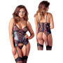 Completo intimo donna sexy guepiere in pizzo trasparente con perizoma reggicalze