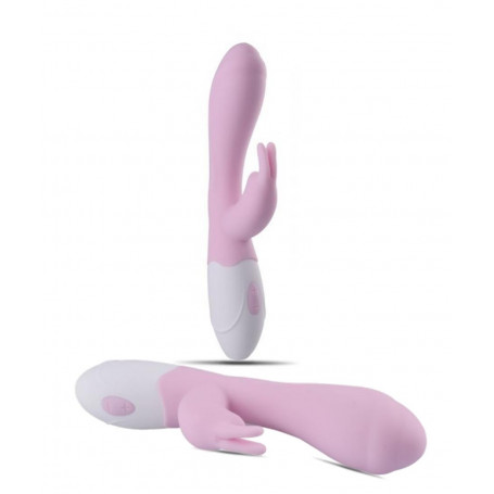 Vibratore rabbit vaginale clitoride doppio fallo dildo vibrante in silicone rosa