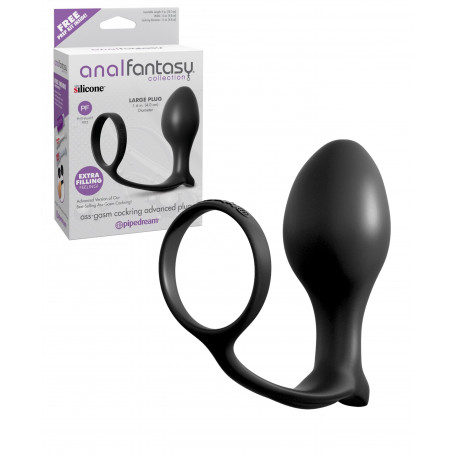 Plug anale grande fallo liscio in silicone nero dilatatore con anello fallico