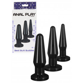 Kit plug anale set 3 pz mini maxi dilatatore tappo anal butt fallo liscio nero