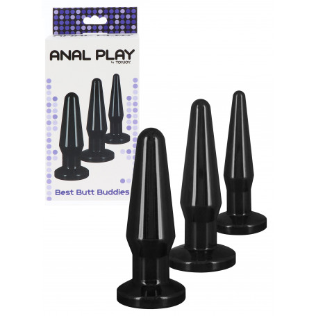 Kit plug anale set 3 pz mini maxi dilatatore tappo anal butt fallo liscio nero