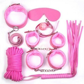 Kit costrittivo bondage manette morso collare con guinzaglio frusta sex sadomaso