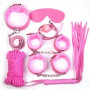 Kit costrittivo bondage manette morso collare con guinzaglio frusta sex sadomaso