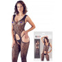 Guepiere sexy donna bodystocking a rete con reggicalze perizoma fishnet catsuit