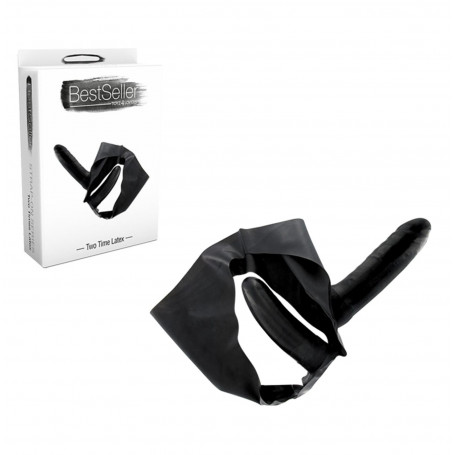 Fallo strap on doppio dildo indossabile con slip pene finto vaginale anale black
