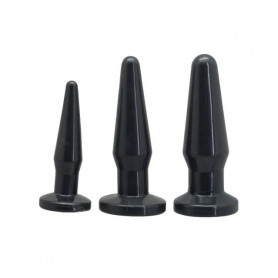 Kit anal plug butt mini maxi fallo dildo liscio anale dilatatore black morbido