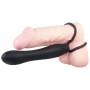 Fallo anale vaginale strap on indossabile in silicone nero con anello fallico