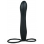 Fallo anale vaginale strap on indossabile in silicone nero con anello fallico
