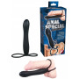 Fallo anale vaginale strap on indossabile in silicone nero con anello fallico